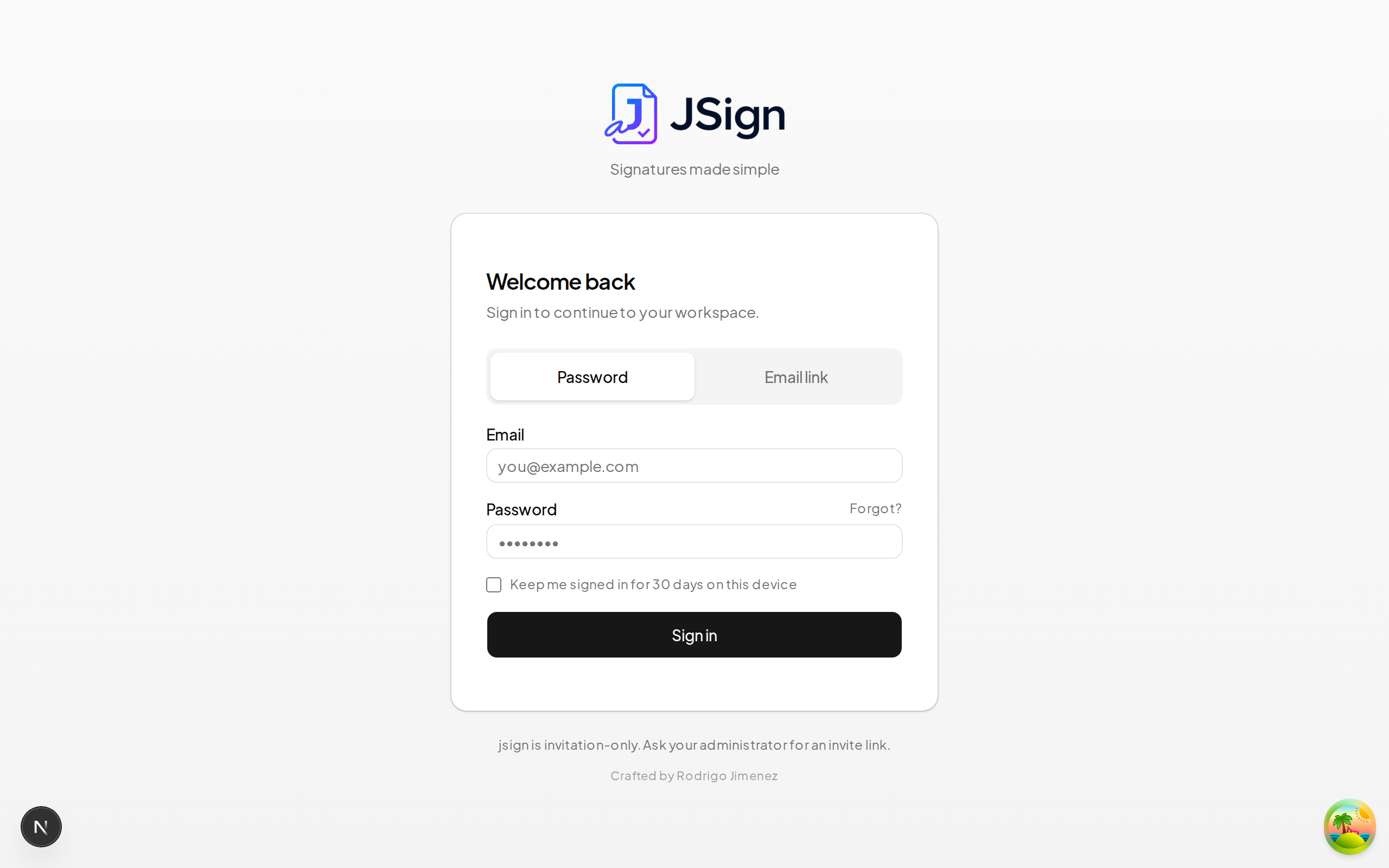 Sign-in page