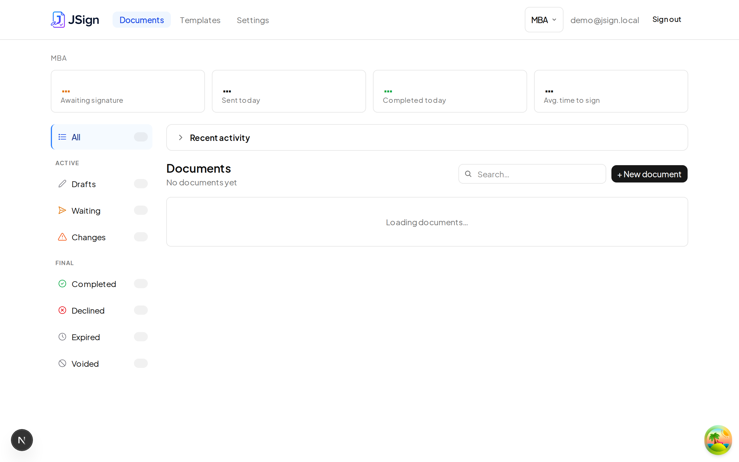 Documents dashboard — desktop