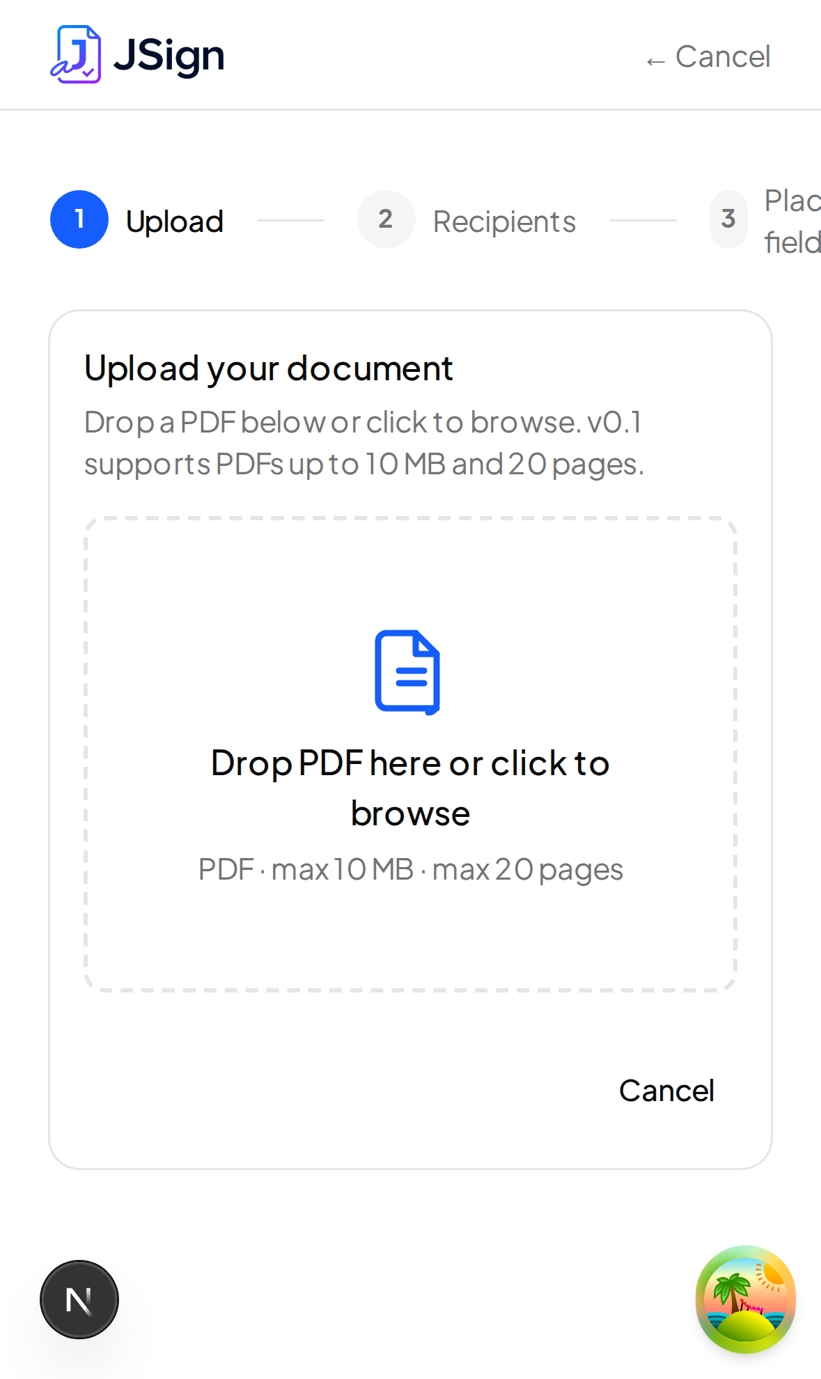 New-document wizard — mobile