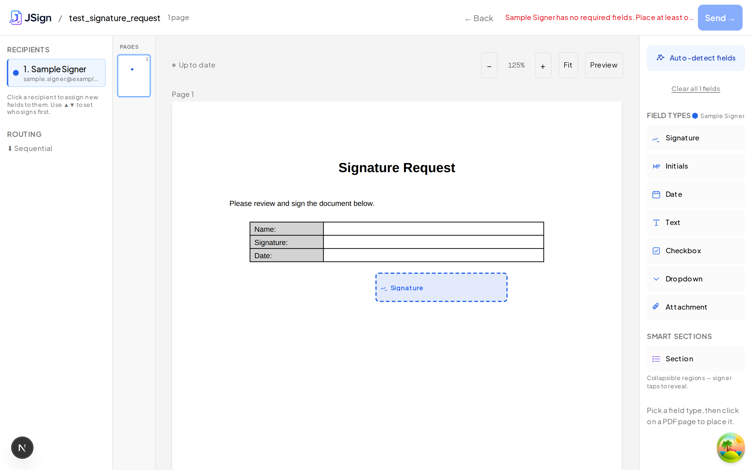 Editor ready to send — Send button enabled in the header